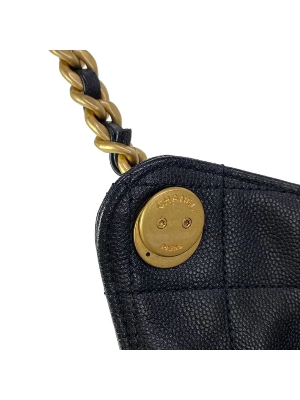 Chanel Shoulder Bag 25 Black Chain Vintage Gold Metal